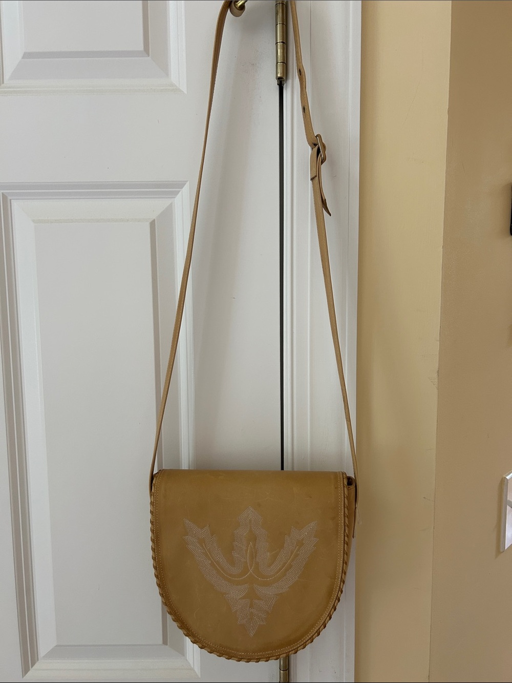 Donald J. Pliner Tan Embroidered Leather Crossbody